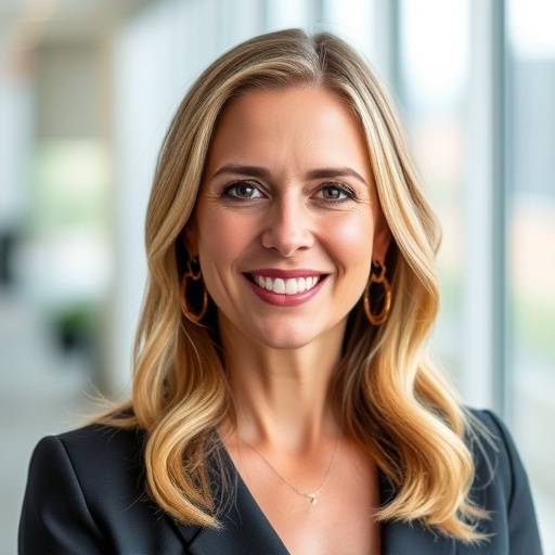 Portrait of Eleanor Vance, the Founder and CEO of NovaTech Solutions, looking confident and approachable.