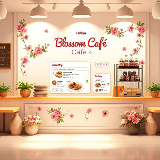 Screenshot of the Blossom Cafe website, featuring a floral design and online ordering system.